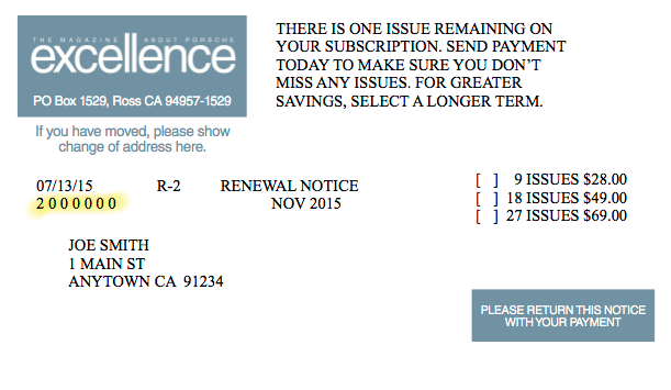 Excellence Renewal Notice Example